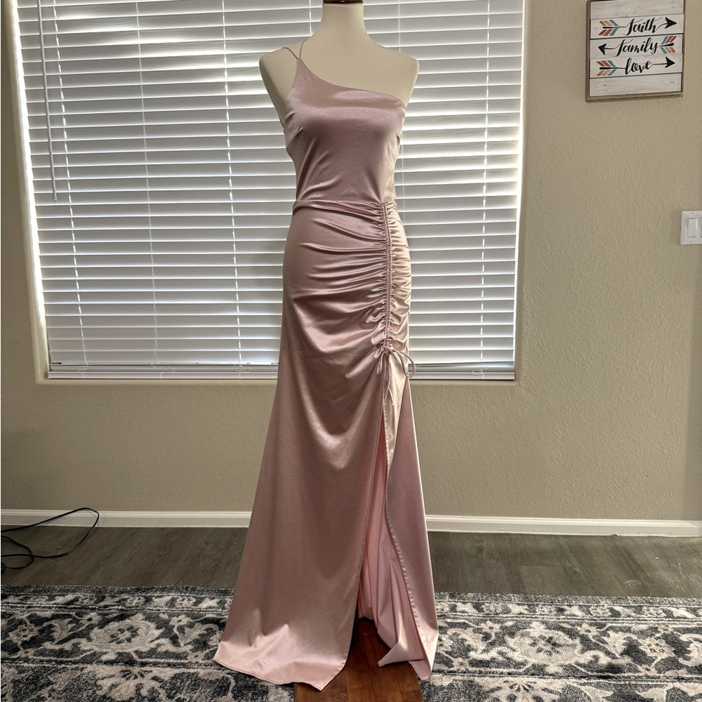 B Darlin backless satin one-shoulder Dress